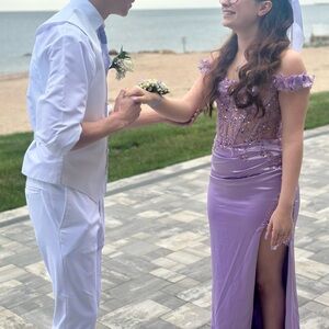 Lavender Off-Shoulder Gown with Floral Details